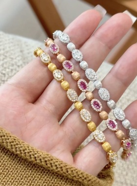 重工手工拉丝蛋面满钻手链锆石法式高级轻奢气质手饰