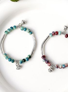 新款创意手工陶瓷森系手链女 民族风文艺小清新学生时尚手串饰品