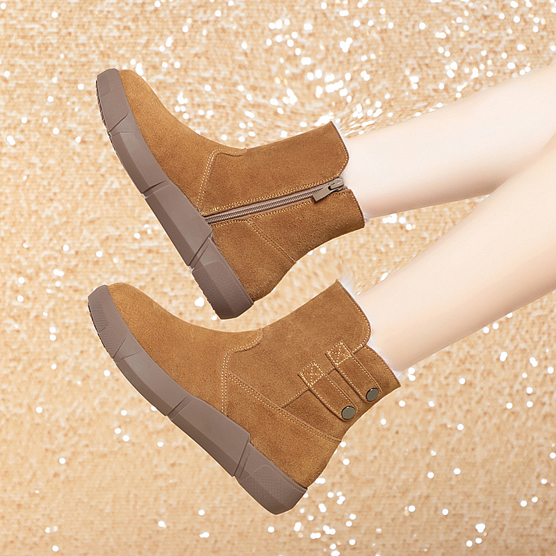 2025冬季新款大棉鞋女真皮加绒加厚羊毛皮毛一体东北防滑雪地靴女 - 图1