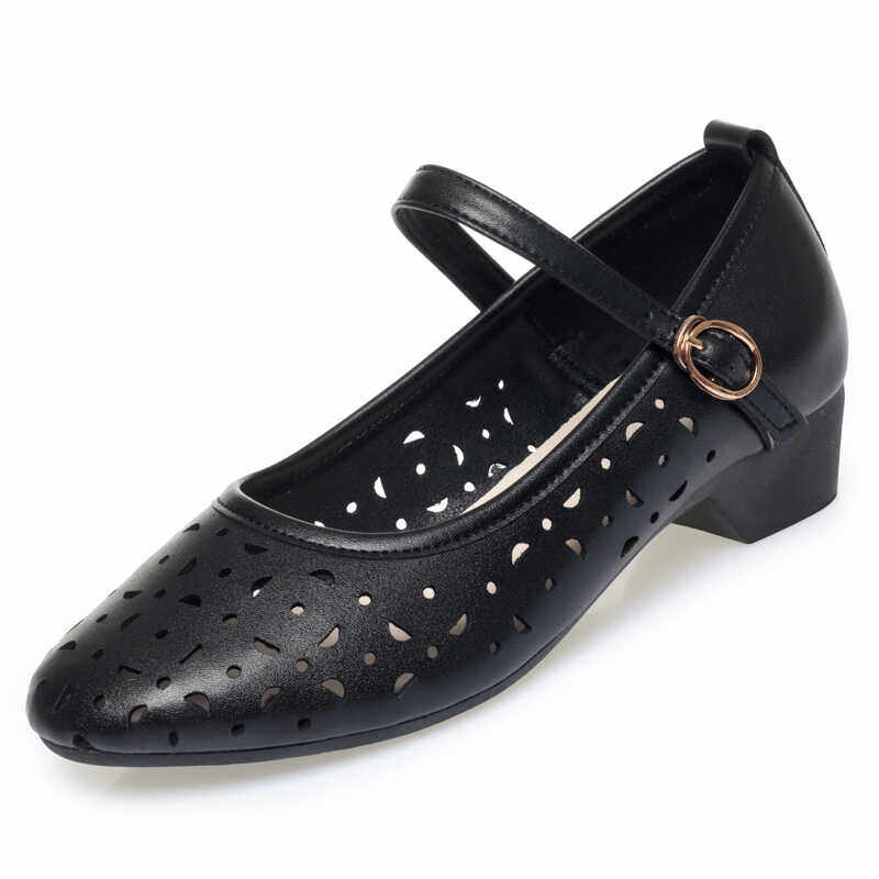 夏季凉鞋女平底真皮低跟软底妈妈鞋透气舒适防滑洞洞鞋时尚小皮鞋,淘宝优惠券,粉丝福利购,淘宝优惠卷