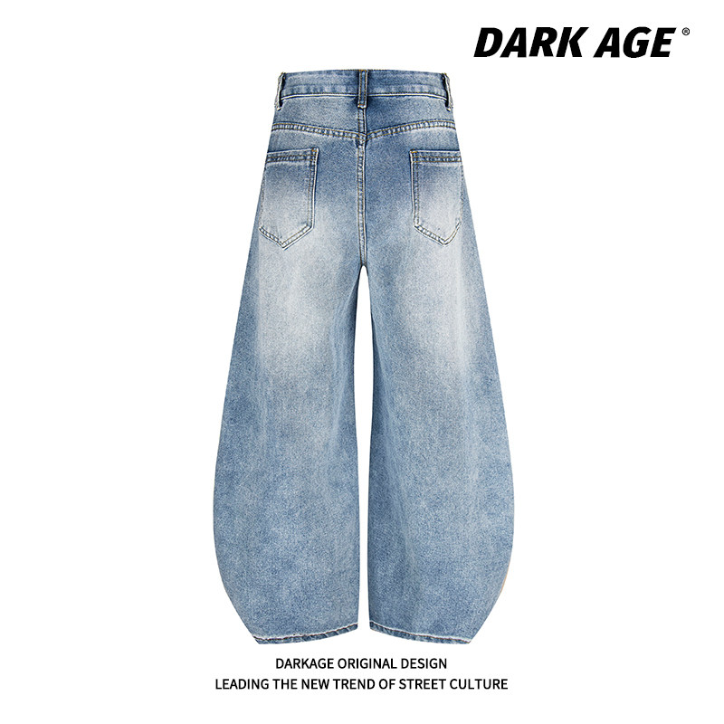 DARKAGE美式复古水洗多口袋弯刀裤子做旧男女牛仔裤拖地宽松长裤
