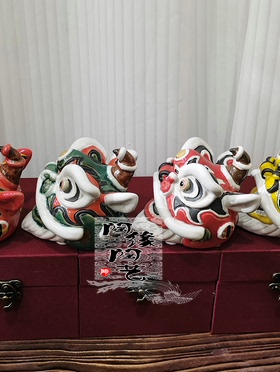 陶瓷工艺品  石湾公仔 狮子头 六色醒狮 岭南风