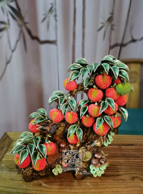 陶瓷工艺品 石湾公仔 荔枝摆件 满堂红