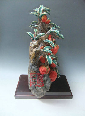 陶瓷石湾公仔荔枝摆件工艺品