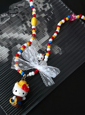 可爱KT猫彩色串珠项链女锁骨链