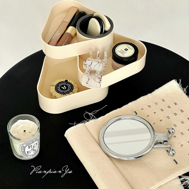Triangular jewelry box makeup brush rotary storage box three-layer simple makeup storage bucket lipstick jewelry finishing box