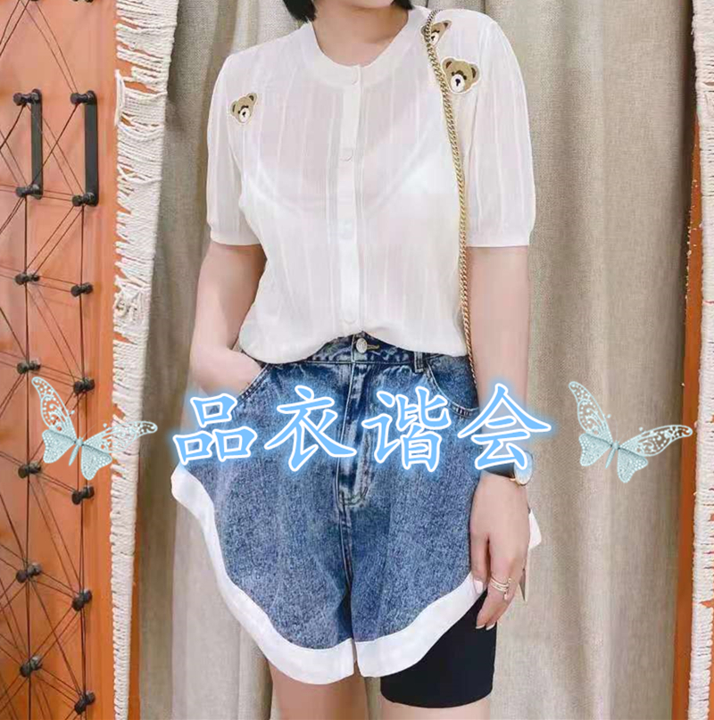 id 女装2025夏新款国内专柜代购同款小熊圆领套头毛衫针织衫 - 图1