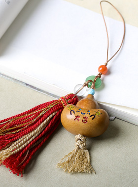 原创设计枣木大吉元宝手工编织手机链 文玩流苏国风包包挂饰挂件