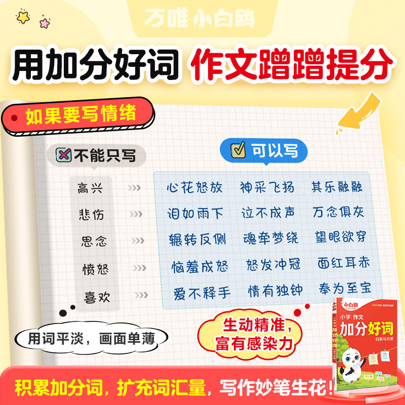 官方正版万唯小白鸥小学作文加分好词归类与积累1-6年级满分公式积累词语大全分类词汇训练高频词语速查手册重叠词学习专项训练书