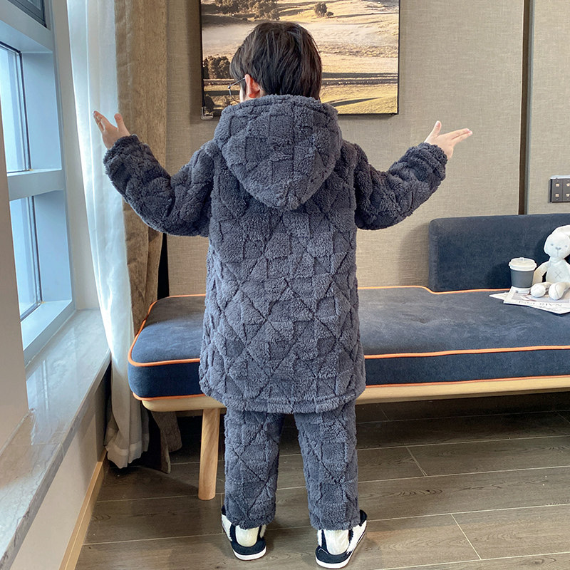 儿童睡衣秋冬季加厚款三层夹棉男童孩珊瑚绒法兰绒睡袍保暖家居服,淘宝优惠券,粉丝福利购,淘宝优惠卷