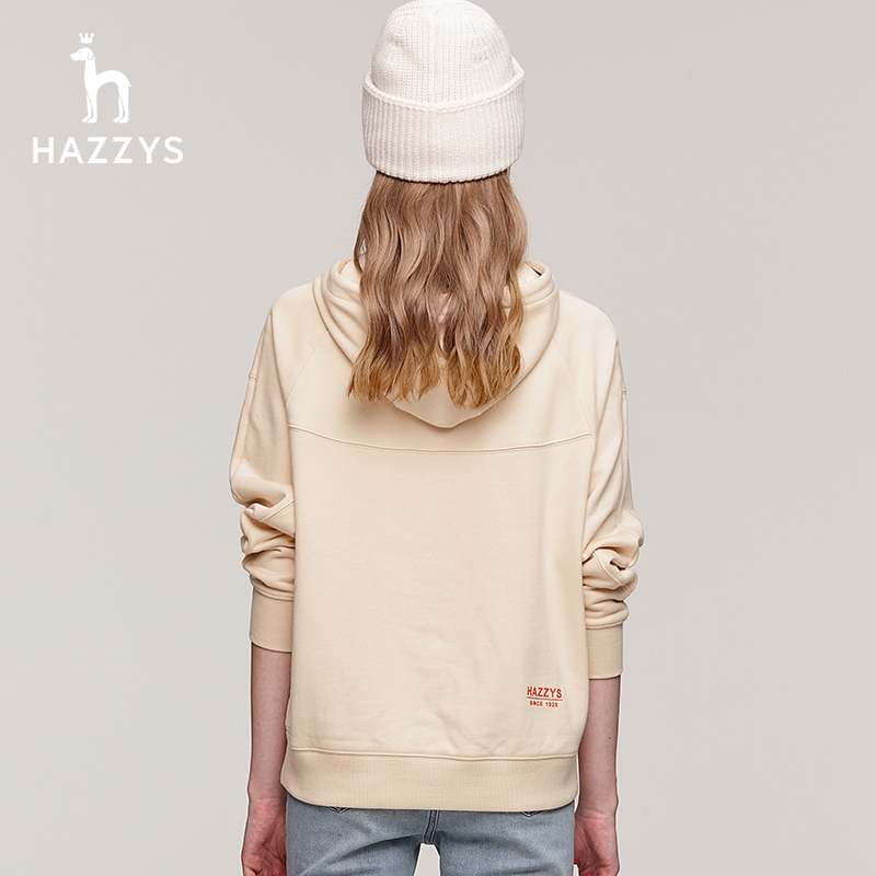 Hazzys哈吉斯官方新款撞色logo连帽卫衣女休闲韩版春秋季女士上衣