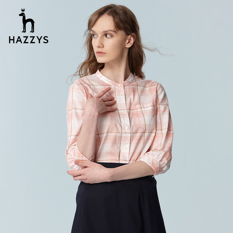 Hazzys哈吉斯专柜春季女士格子长袖衬衫休闲显瘦流行女装品牌衬衣-图2