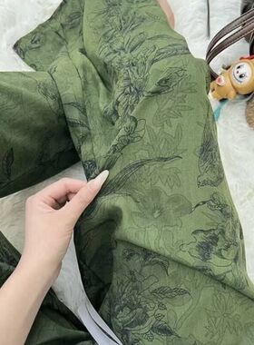 花睡裤高腰宽松阔腿裤裤子遛弯菩提休闲居家沙滩加大码棉绸九分裤
