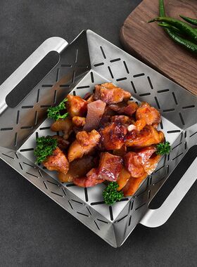 工具烧烤烧烤 篮烧烤烤盘烧烤蔬菜不锈钢BBQ方形盘 网篮漏盘烧烤