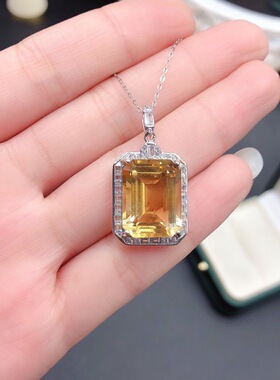 新款天然巴西黄水晶吊坠晶体全净火彩爆闪925银精工镶嵌支持检测