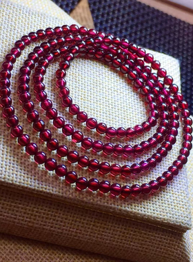 天然石榴石手链女正品纯天然素珠8A级多圈酒红水晶民族风手串4mm