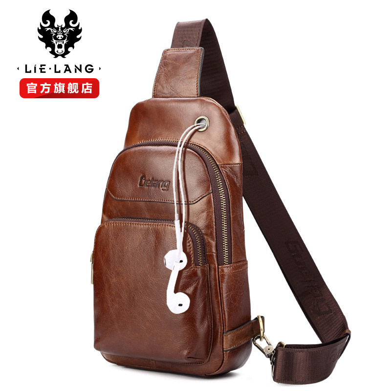 裂狼真皮男胸包休闲牛皮 裂狼男士包袋