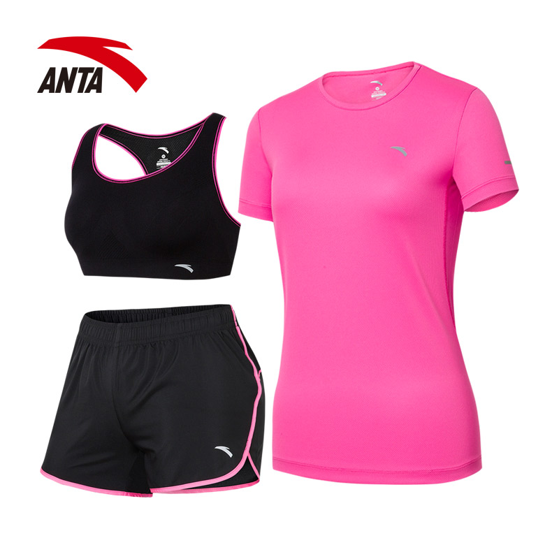 安踏三件套装女运动衣短袖女套装 2018夏季新