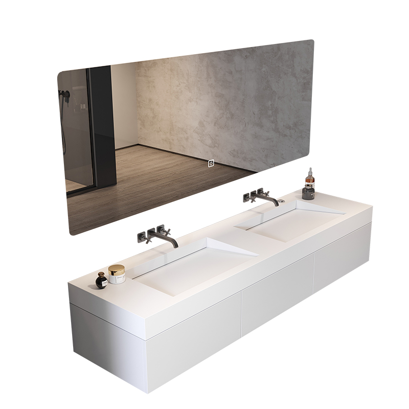 【高端设计师定制】岩板一体盆台面卫生间洗手盆洗脸池浴室柜组合 - 图3