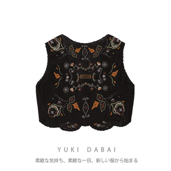 ເສື້ອກັນຫນາວສໍາລັບແມ່ຍິງ 2024 ແບບຊົນເຜົ່າໃຫມ່ embroidered lace-up vest niche ການອອກແບບ jacket ເທິງ