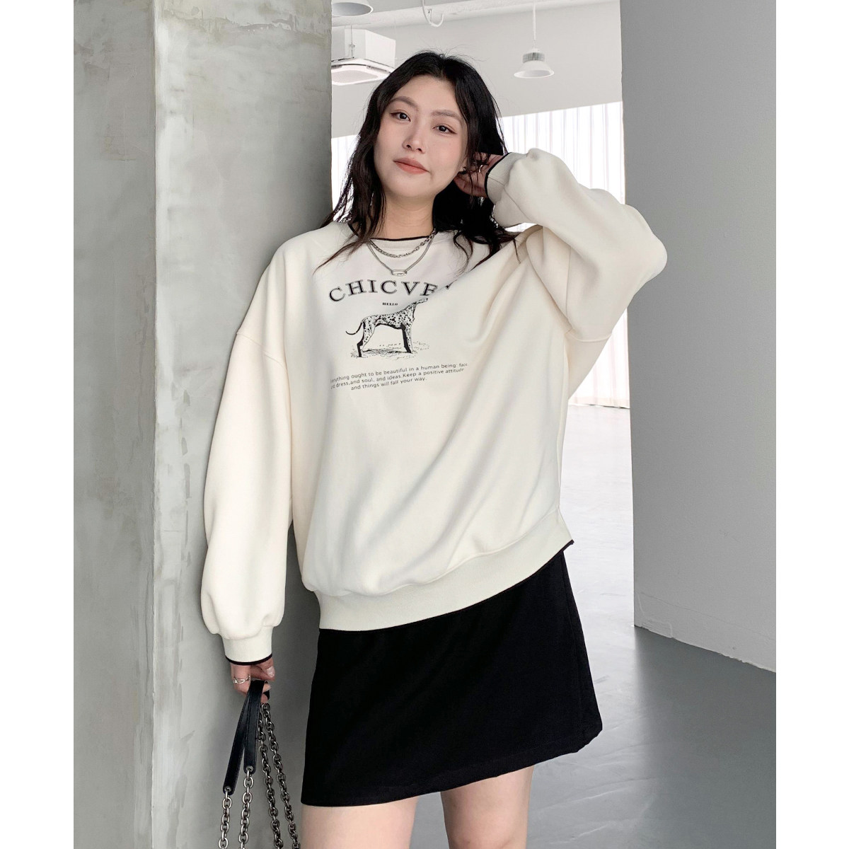 CV大码女装 秋季新款圆领撞色趣味印花宽松长袖套头卫衣胖mm女,淘宝优惠券,粉丝福利购,淘宝优惠卷