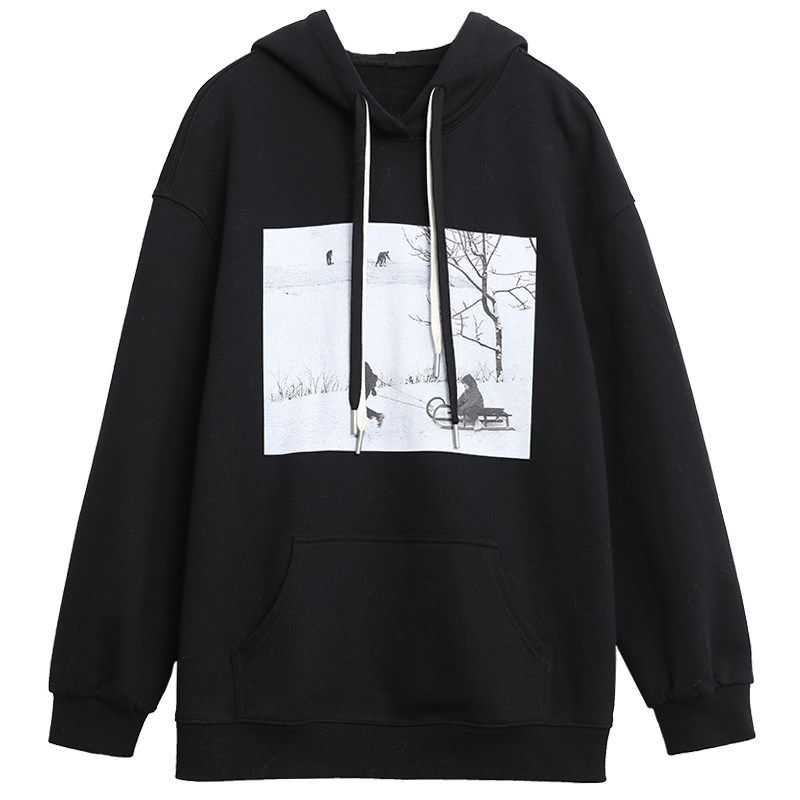 CV大码女装冬季新款美式复古连帽双抽绳印花磨毛卫衣袋鼠兜上衣女,淘宝优惠券,粉丝福利购,淘宝优惠卷