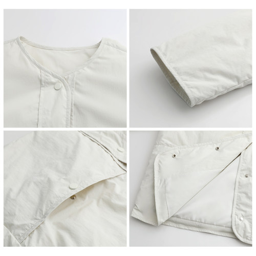 CV大码女装秋冬新款简约宽松肌理感圆领羽绒服90白鸭绒外套女胖mm - 图2