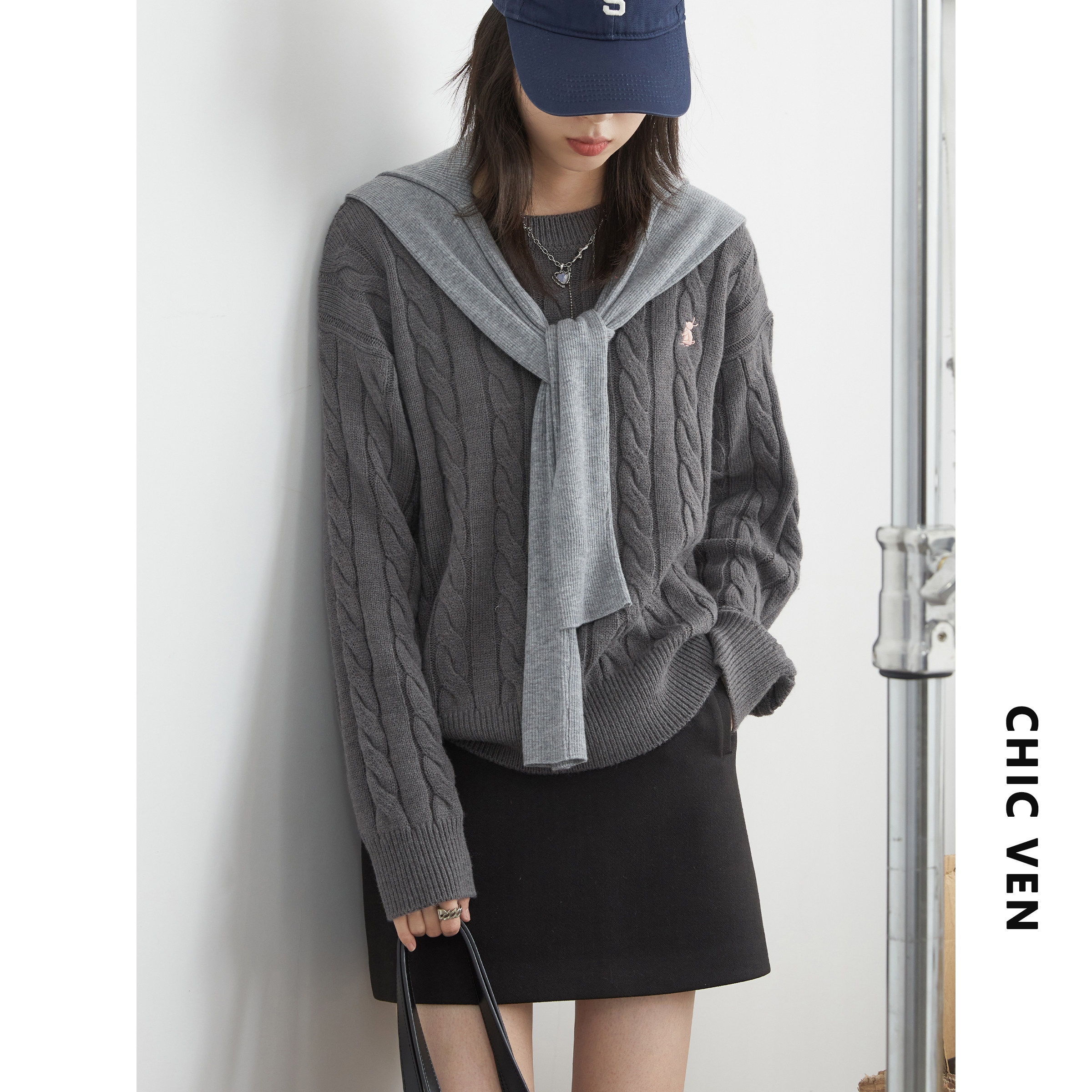 CV大码女装 冬季新款韩版刺绣麻花羊毛针织开衫圆领套头毛衣胖MM,淘宝优惠券,粉丝福利购,淘宝优惠卷