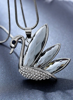 缀恋2020天鹅毛衣链女秋冬长款仿水晶项链百搭简约大气韩国配饰品