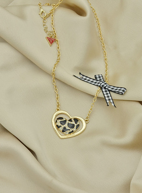 轻奢金色爱心豹纹蝴蝶结锁骨链