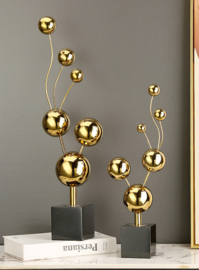 艺术感金属分子球形大号装置摆件