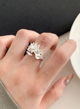 包邮法式不规则枝叶戒指女轻奢老钱风小众高级感开口叶子指环食指