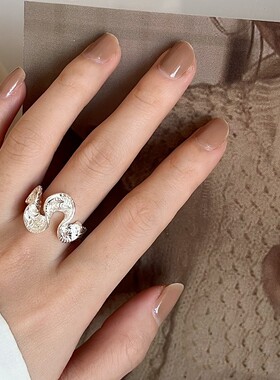 S925银饰品甜美唐草纹裙摆不规则戒指女简约时尚ins风小众开口指