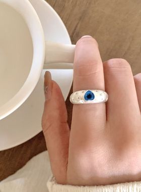 包邮甜美蓝色爱心戒指女气质满天星优雅百搭开口指环小众设计感食