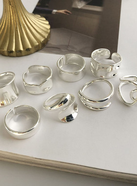 日韩潮流组合叠戴戒指女925镀银ins个性百搭嘻哈风学生开口食指环