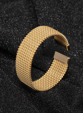 跨境欧美简约密线压纹手镯 简约气质环形手环 钛钢编制开口手饰