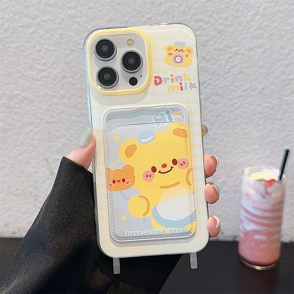 黄油小熊可爱卡包适用iPhone14苹果15Promax手机壳13挂绳12女15潮16Promax新款可爱16插卡