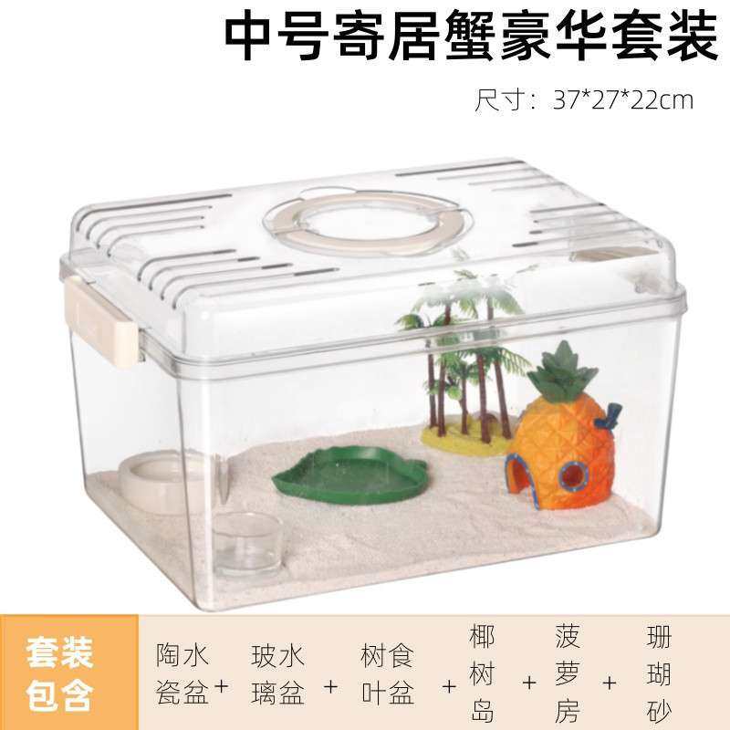 透明带盖手提大别墅寄居蟹造景饲养箱小宠物蟹桌面客厅乌龟饲养缸,淘宝优惠券,粉丝福利购,淘宝优惠卷