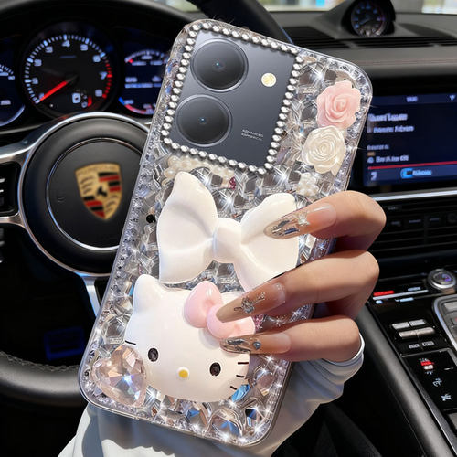 卡通KT猫镶钻适用vivoY78手机壳新年款X50满钻X21S防摔X50过年Y33s网红Y50M全包Y50 5G/2026y52s高级感Y77 5G - 图3