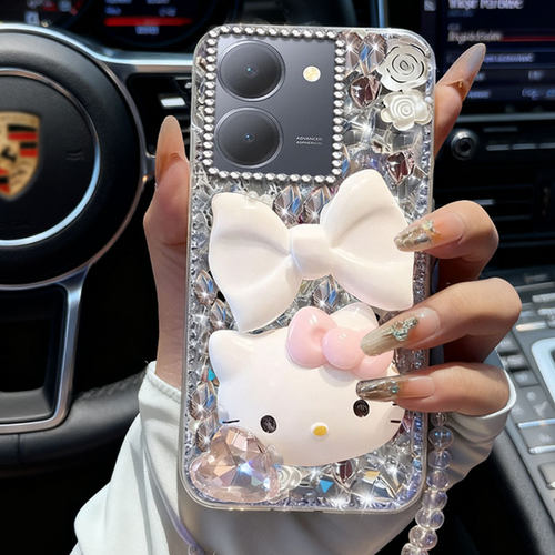 卡通KT猫镶钻适用vivoY78手机壳新年款X50满钻X21S防摔X50过年Y33s网红Y50M全包Y50 5G/2026y52s高级感Y77 5G - 图2