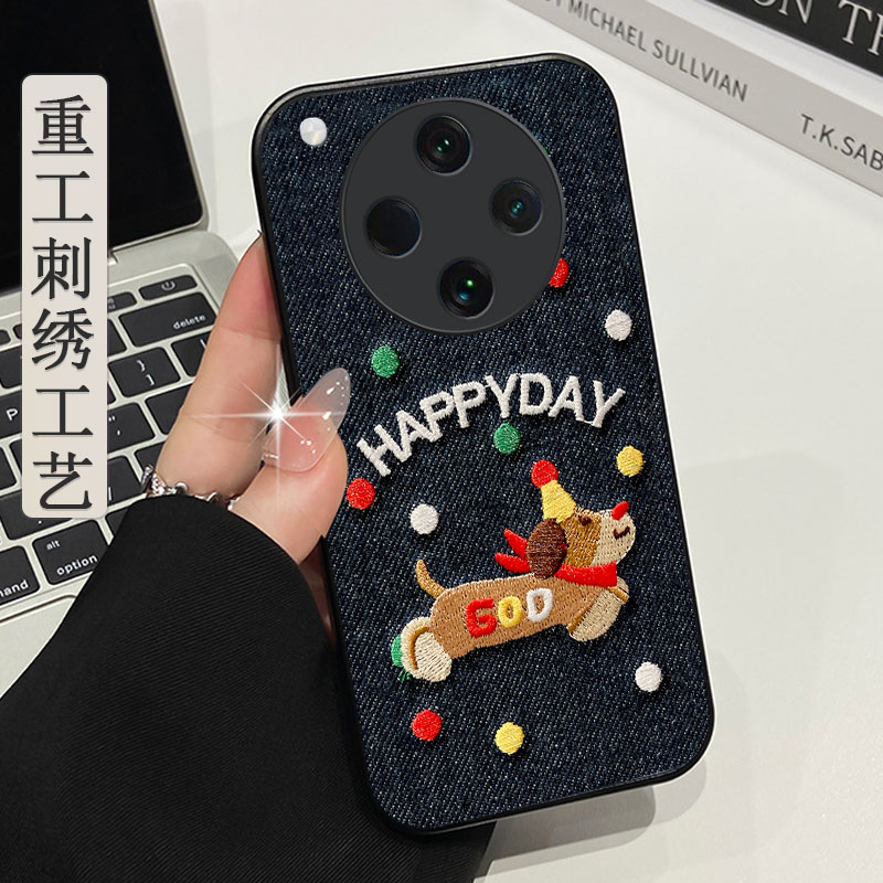 真牛仔布刺绣适用OPPOFindX8S手机壳X7ultra女款x6/x5/x3秋A6GT冬r15/r17情侣0pp0Reno3Pro保护套4se布艺a7x - 图2