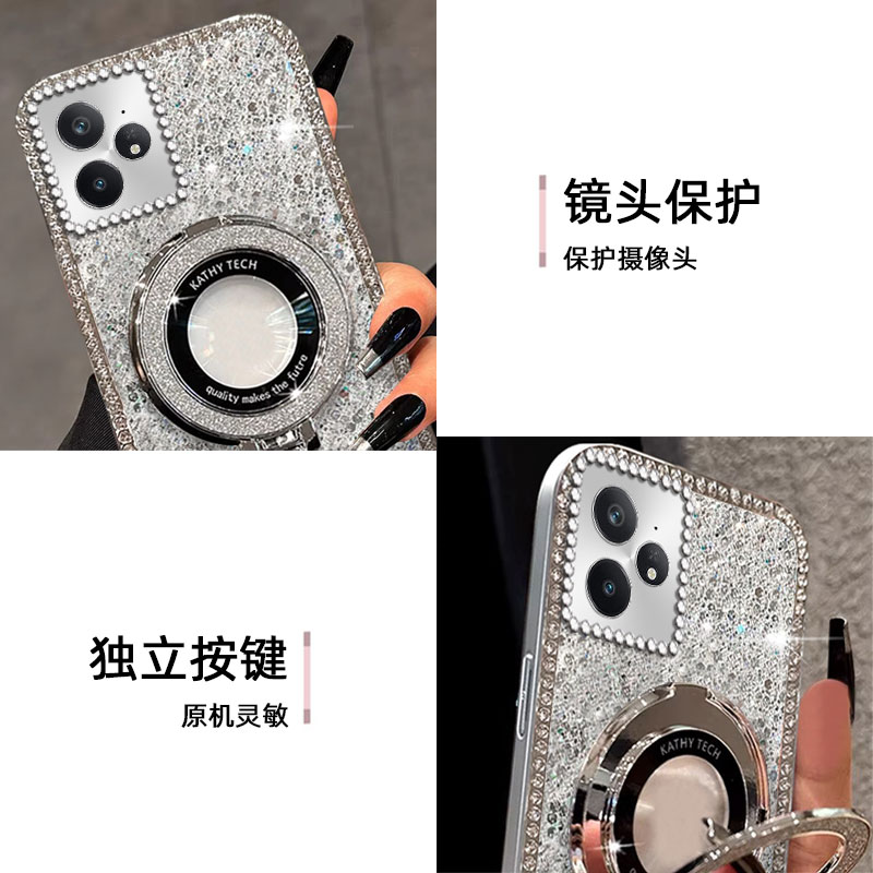 镶钻爆闪带支架适用realme真我Neo7手机壳新款5se保护套V60/2025年V60pro外壳5全包13Pro+网红GT7高级感6女款 - 图2