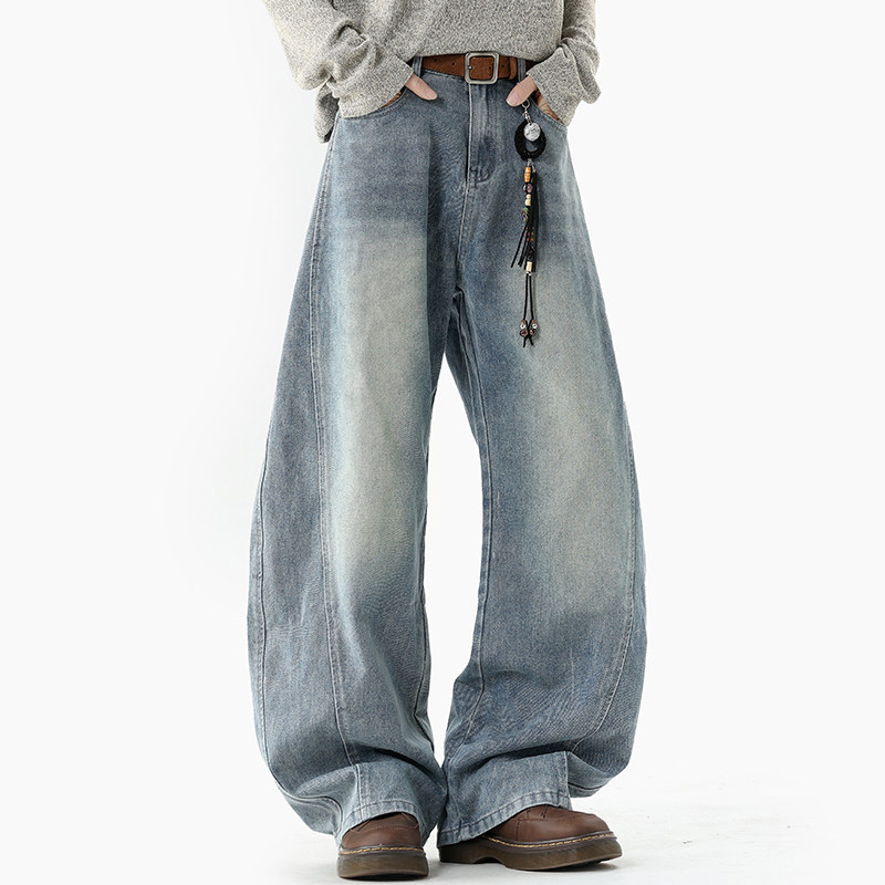 迈特优美式复古猫须水洗弯刀牛仔裤男宽松阔腿垂感做旧拖地长裤子,淘宝优惠券,粉丝福利购,淘宝优惠卷