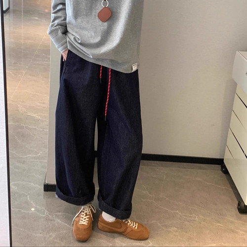 特大码300斤夏季弯刀牛仔裤子男女弧形气球裤抽绳休闲裤香蕉裤潮2 - 图0