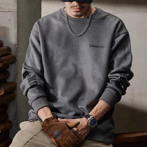 大码300斤美式重磅卫衣男士春秋高级感潮牌宽松上衣麂皮绒衣服男 - 图0