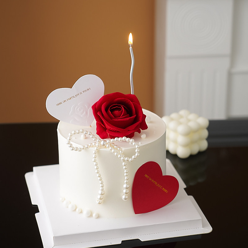 2.14情人节爱心浮雕卡片蛋糕装饰情侣告白插卡珍珠蝴蝶结甜品摆件