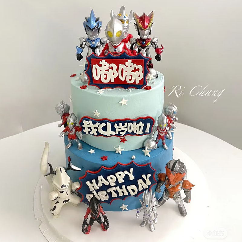 网红银河超人战士蛋糕装饰品摆件儿童男孩周岁生日甜品台烘焙插件