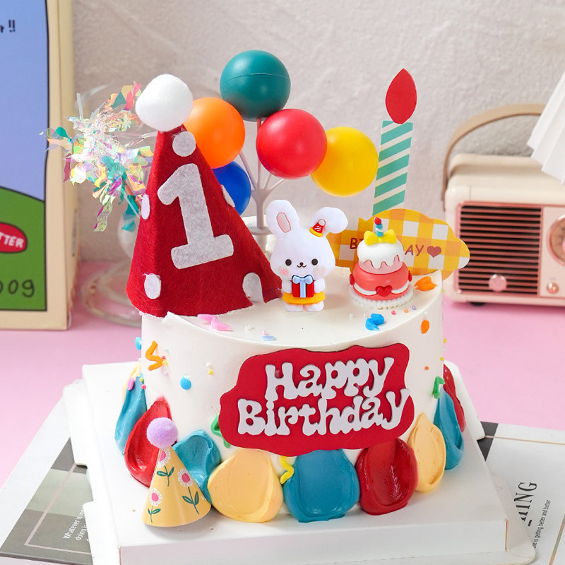 ins兔宝宝满月蛋糕装饰摆件可爱兔子男孩女孩周岁生日烘焙插件