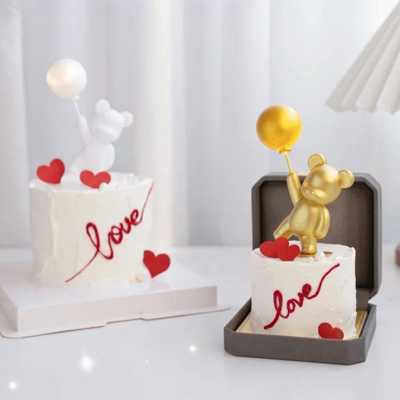 七夕情人节蛋糕装饰发光带灯情侣告白气球小熊网红表白蛋糕配饰