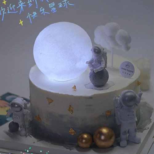 宇航员生日蛋糕装饰品网红发光月球灯太空人摆件酷炫星球月亮插件 - 图3